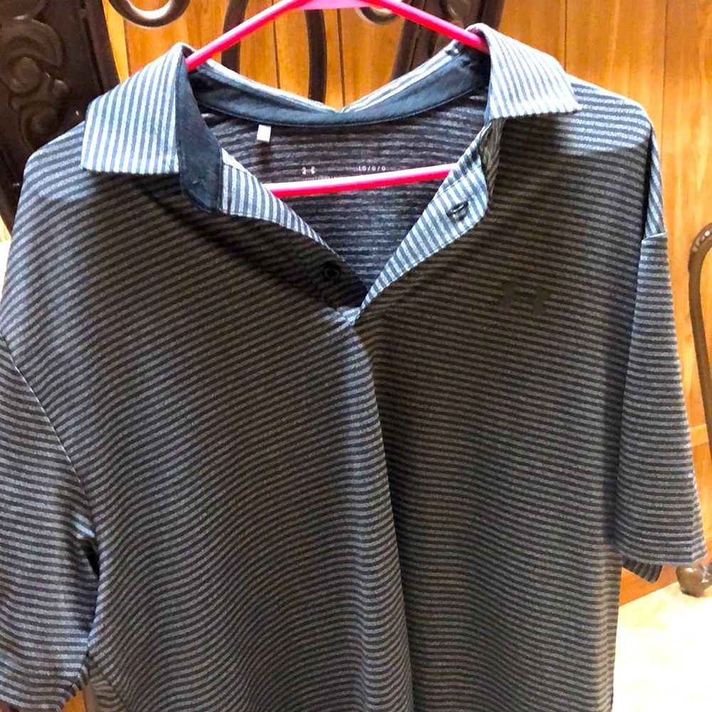 Men’s Under Armour Grey Striped Heatgear Golf Polo sz Large
